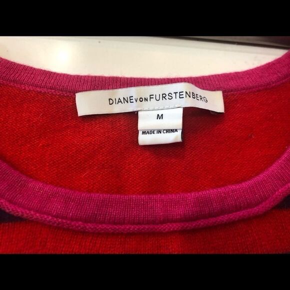 Diane von Furstenburg Jolanta Cashmere Sweater Size M Stripe Blue, Red, White... - Picture 4 of 6